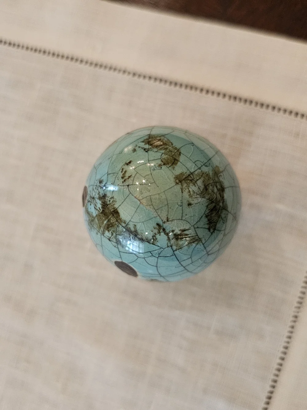 Vintage Houston Studio Art Pottery Turquoise Raku Crackle Glaze Ceramic Egg